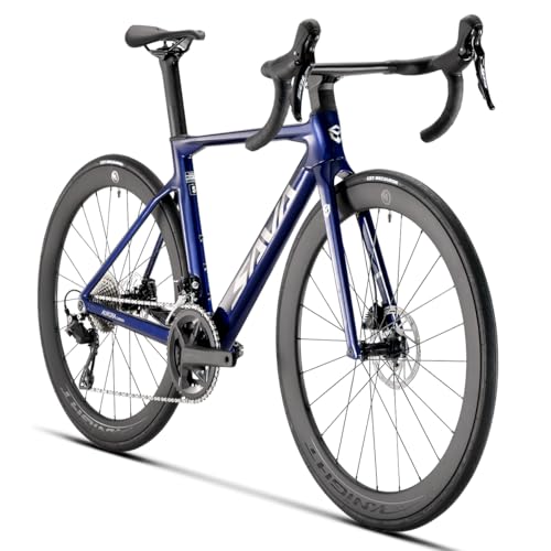 SAVADECK Lightweight Full Carbon Fiber Racing Bike for Adults, with Shimano R7120 24-Speed Shift Set, Epuiped with Carbon Fiber Frame and Wheelset, Hydraulic Oil Disc Brakes (Dark Blue, 54cm)