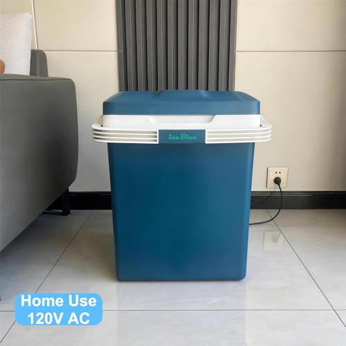 Image of Electric Cooler, 26 Liter Mini Fridge with Automatic Locking Handle (Blue) | Large Capacity Car Refrigerator, Dual Use Portable Car Fridge for Travel, Outdoor, Camping, Gift