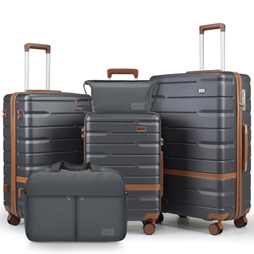 Image of NEISIA Luggage Sets with TSA Lock Hardside PC+ABS Carry On expandable Suitcase with Spinner Wheels Lightweight Rolling Travel Luggage Sets with YKK (Gray(N), 5 piece sets(20 /24 /28 /DB /TB)