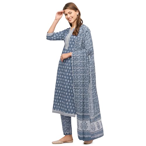 Image of MIRCHI FASHION Women's Straight Fit Cotton Kurta with Trouser Pants and Dupatta