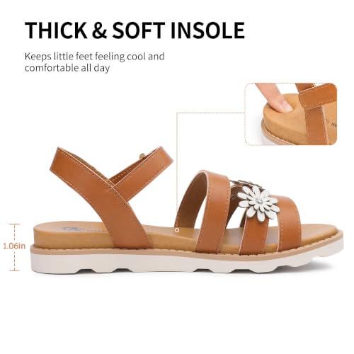 Bigwow Girls Sandals Thick Sole Open Toe Summer Flat Shoes Dress Sandals for Little Big Kid Brown Size 4 by Bigwow - Used condition - Image 6