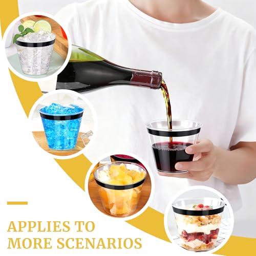 Image of 120 Pcs Black Plastic Cups,9Oz Black Rimmed Plastic Cups,Heavy Duty Clear Disposable Plasitc Cocktail Tumblers Wine Cup for Party,Wedding,Birthday,Christmas