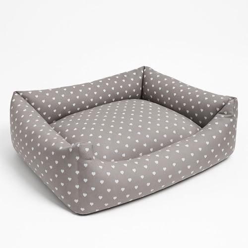 HAPPYRELAX - Cuccia Cane Interno Taglia Media Rivestimento Loneta (70×55 h27cm) Cucce per Cani Lavabile, Made in Italy con Misure Generose e Altezza Superiore Rispetto altre Cucce (Grigio Cuore)