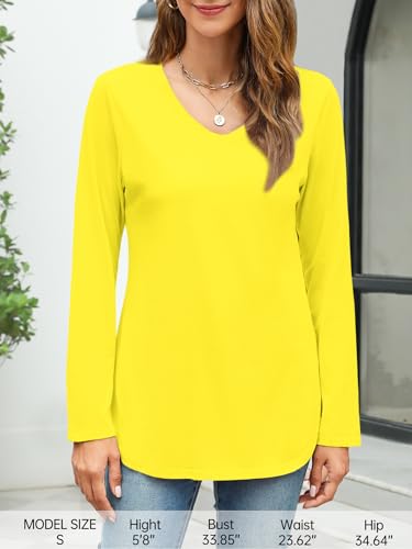 Image of Elesomo Womens T Shirts V Neck Summer Short /Long Sleeve Cotton Tops Tees
