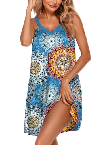 Image of Ekouaer Womens Nightgown Sleeveless Sleepwear V Neck Racerback Sleep Dress