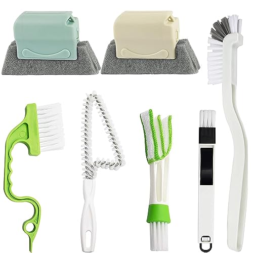 QeeHeng Lot de 7 brosses de Nettoyage ménagères, Outils de Nettoyage pour rainures et fenêtres, Stores de fenêtre, Porte coulissante et Clavier,...