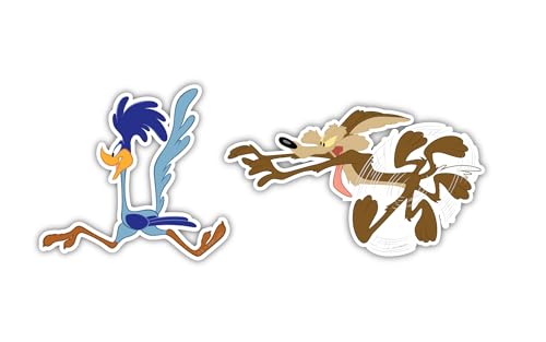 Elektroplate Officially Licensed Looney Tunes Wile E. Coyote & Road Runner Dynamic Decals | Premium Auto-Grade All Weather Vinyl Stickers for Car, Water Bottle, Laptop, Phone | Made in USA | Set of 2