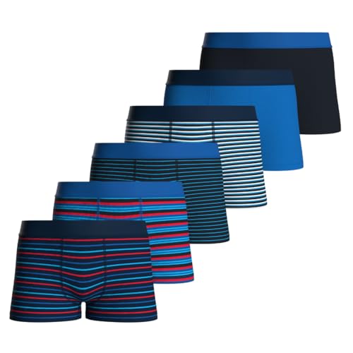 Brandless Collective Boys Boxers - 6 Pack Lightweight Boys Underwear Multipack Breathable Kids Boxers with Flexible Fit Soft Waistband & Secure Hold - Blue Stripes - Ages 13