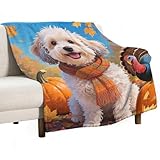 velumair Thanksgiving Fall Havanese Dog Bed Blanket Warm Plush Lightweight Soft Flannel Pumpkins Turkey Throw Blanket for Living Rooms Sofa Bedroom Decor 60"x80"