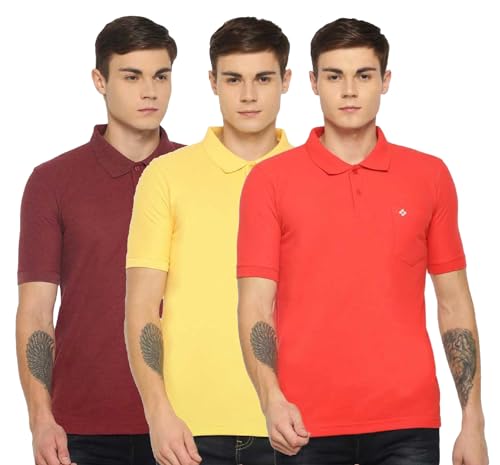 Image of Dollar Men's Pack of 1 Solid Cotton Blend Polo Neck T-Shirt