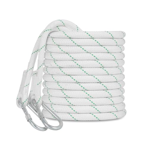 MOUMOUTEN Cuerda de Seguridad,Cuerda de Trabajo en Extensión 20 Metros de Longitud Blanco Rappelling con 18mm de Diámetro y 28KNde Tracción(with 15KN Hook Lock)