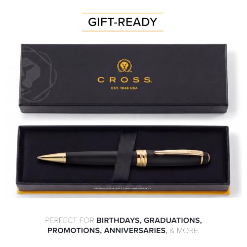 Image of Cross Bailey Matte Black Ballpoint Pen with 23KT Gold PVD Appointments - Smooth Writing, Presented in a Premium Gift Box