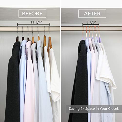 Image of Premium Velvet Hangers (Pack of 50) Heavyduty - Non Slip - Velvet Suit Hangers Light Purple - Copper /Rose Gold Hooks,Space Saving Clothes Hangers (Light Purple)