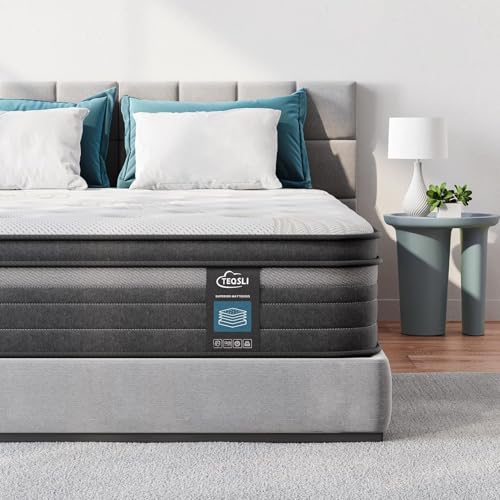 TeQsli Gel Individually Pocket Sprung King Mattress 5FT with Soft Fabric, 10 Inch Hybrid Mattress King for Pressure & Back Pain Relief, Medium Firm Mattresses in a Box-150x200x25cm