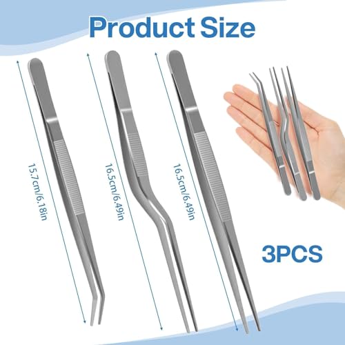 Image of 3 Pcs Tweezers for Kitchen, Premium Stainless Steel Precision Cooking Tweezers, Food Plating, Garnishing, Removing Fish Bones, DIY Craft, Plant Care