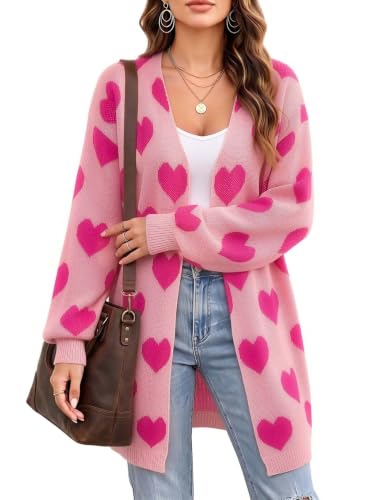 Image of Oversized Long Cardigan Sweaters for Women Cute Heart Fall Coats Outfits