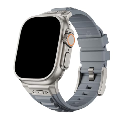 Pulseira Silicone Robusta Square Compatível com Apple Watch Ultra (Cinza-Titanio, 42/44/45/49mm)