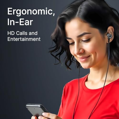 Image of pTron Boom Play X3 In-Ear Type C Wired Headphones with Mic, 10mm Drivers for Pristine Sound, In-line Controls, 90 Degree USB-C Connector, 1.2m Tangle-Free Cable, Metal Buds & Wide Compatibility(Black)