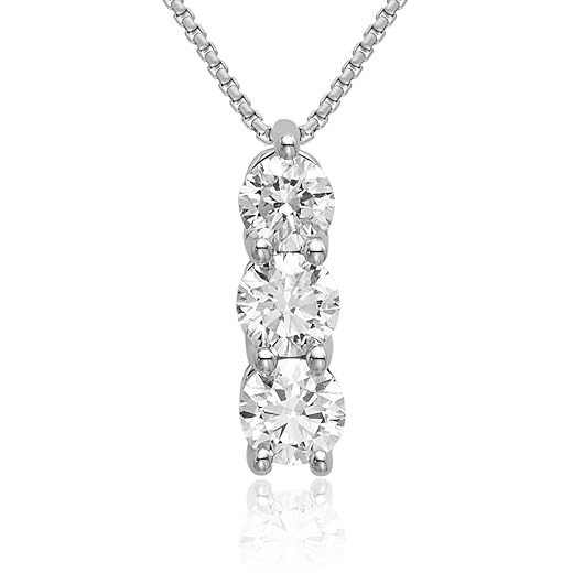 14K White Gold 3-Stone Diamond Necklace