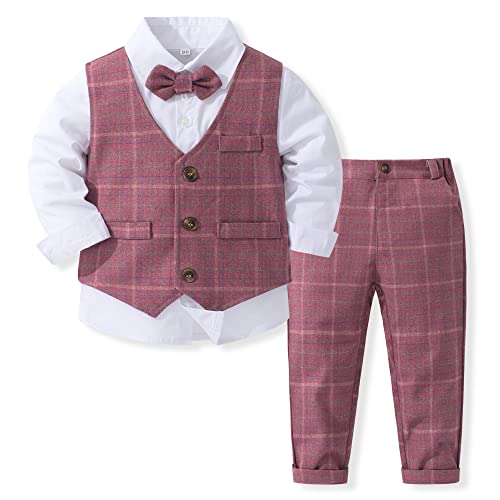 Image of Kimocat Boys 3Pcs Clothing Sets Elegant Long Sleeve Shirts + Vest with Flower+Pants Party Suit