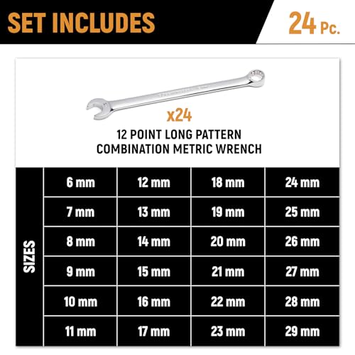 Image of GEARWRENCH 24 Piece 12 Point Long Pattern Combination Metric Wrench Set in Foam Storage Tray - GWMSCWL12MM