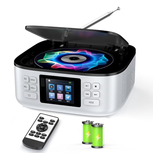 ARAFUNA CDプレーヤー Bluetooth5.0 受信/送信 3000mAhバッテリー搭載 A-Bリピート再生 スピーカー内蔵 LCDディスプレイ FM/USB/AUX対応 CDラジカセ 語学学習/胎児教育/音楽鑑賞 リモコン付き