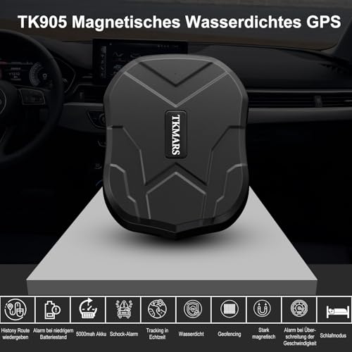 TKMARS GPS Tracker Ohne ABO GPS Tracker Auto 90 Tage Standby-Zeit, 5 Sekunden Zum Aktualisieren Der Position, Stark Magnetisch und Wasserdicht mit Kostenloser App, 5000mah