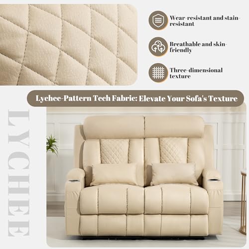 Image of Zero Wall Hugger Power Reclining Loveseat with Adjustable Headrest, Power Loveseat Recliner Sofa with USB&Type-C Ports, Wall Hugger Loveseat Recliner for Living Room(Beige, 2 Seater)