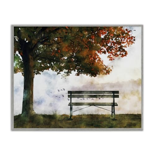 Quiet Autumn Park Bench Surrealist Tree, 16 x 20 Inch Framed Giclée Print