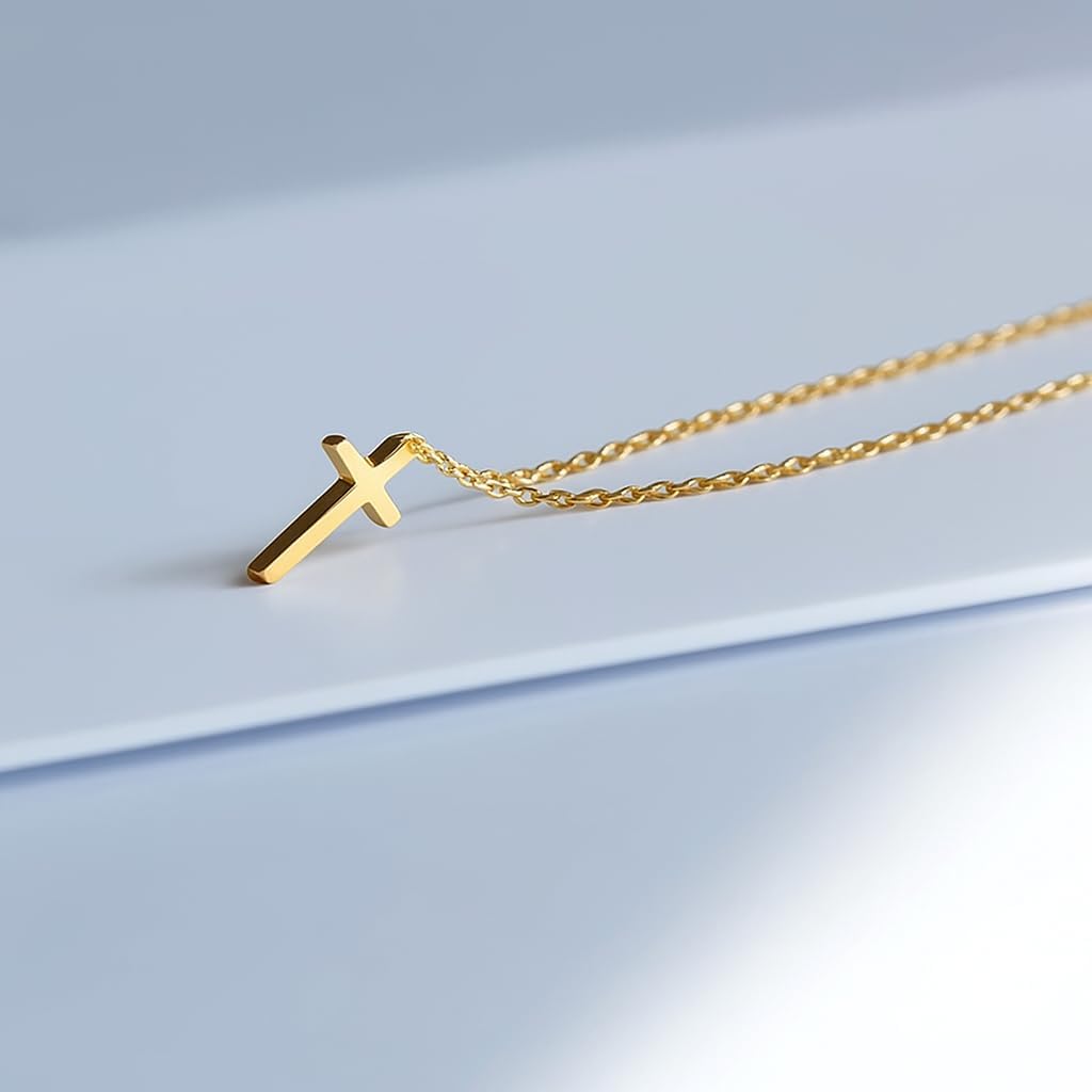 14k Gold Cross Necklace for Women Small Petite Crucifix Pendant Necklace - Image 6