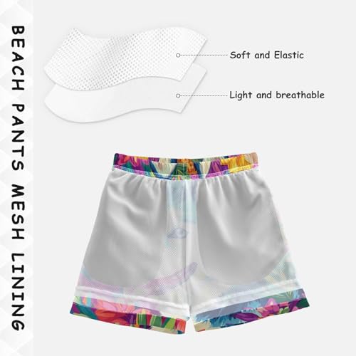 DOMIKING Husky Flowers Colorful Toddler Boys' Swim Trunks Mesh Lining Swim Shorts for Boy Kids Adjustable Waist 2T4