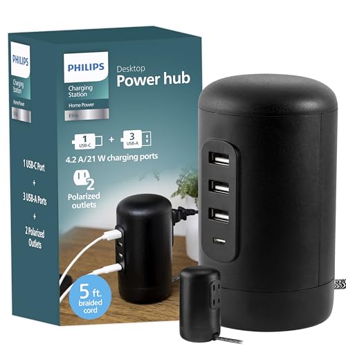 Philips Desktop Charging Station, 2 AC Outlet Extender, 3 USB-A, 1 USB-C - image 1