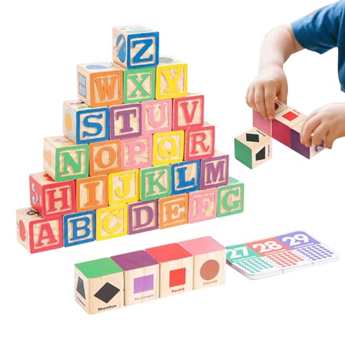 Baoqifong Blocs De Lettres en Bois,Jouets Éducatifs Chiffres Couleurs - Blocs De Construction Forme des Mots | pour en Bas Âge Maternelle Maison Crèche...