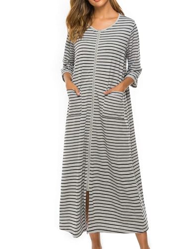 Image of Bloggerlove Zipper Front Robes for Women House Coat Half Sleeve Loungewear Long Nightgown with Pockets S-3XL