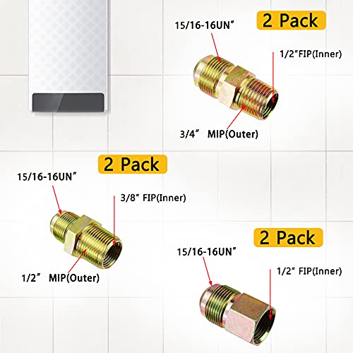 48 Inch Gas Hose Connector Kit for Stove, Dryer, Gas Water Heater, Pipe Diameter 5/8 in. OD（1/2 in. ID）, Connector Size 1/2\" FIP.1/2\"MIP.3/4\"MIP, Stainless Steel, Yellow Rind - Thumbnail 3