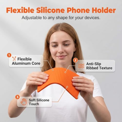 Image of Foldable Silicone Phone Stand, Flexible Adjustable Phone Holder for Desk, Portable Anti-Slip Mobile Stand Compatible with iPhone, iPad, Tablet, Laptop for Home, Office, Travel, Gaming