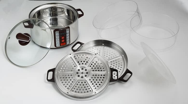 32cm Diameter Smart Electric Steamer 6 Gear Adjustable 3 Layer Multi Cooker Transparent Type Household Electric Steaming Pot Home Best Choice