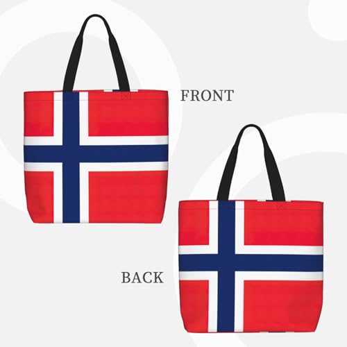 Norwegian Flag Print Tote Bags, Large Capacity Zipper Shoulder Bag, For Shopping, Work, Daily3
