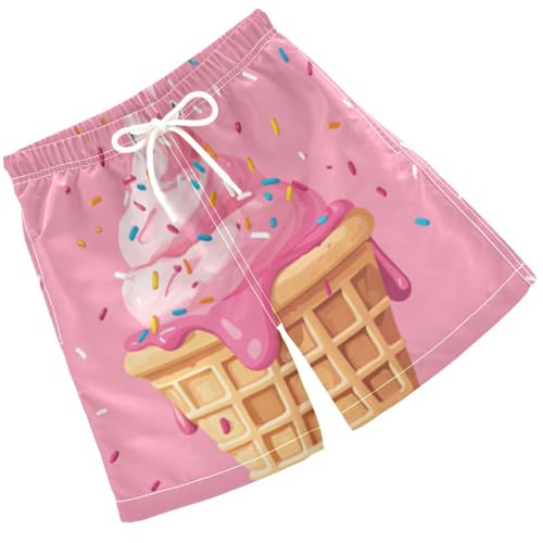 Pigsaly Boys' Swim Board Shorts Summer Candy Pink Ice Cream Boy's Swim Trunks Kids Swimwear M