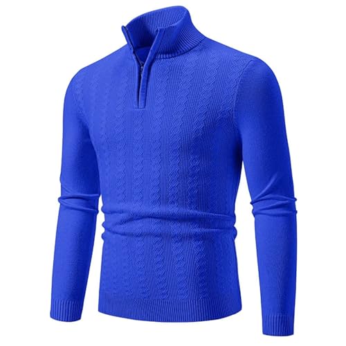 Men's Solid Color Pullover Sweater Half Zip Warm Turtleneck Casual Slim Fit Knit Top