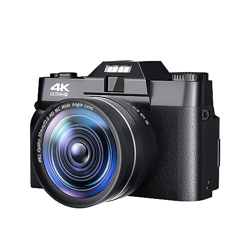 �f�W�J�� 48MP ���B���e�[�W�f�W�^���t�H�g�J�����L�p�����Y�ʐ^���R�[�_�[ 4K �R���p�N�g WIFI �r�f�I�J�����u���K�[ Vlogging �r�f�I�J���� ���^�Ŏ����^�т��ȒP(128G TF Card,With Wide Angle Lens)