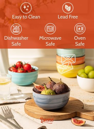 Sweese 10 Oz Ceramic Ice Cream Bowls, Set of 6 - Multicolor Dessert, Cereal, Soup Bowls, Dishwasher Microwave Safe