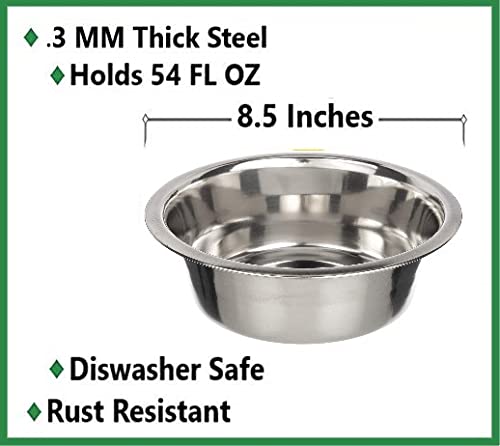 Greendale - 4 Pack of Large - 54 FL OZ (6.75 Cups) - Stainless Steel Metal Dog Bowls - Perfect for Dog Food and Water - Image 3