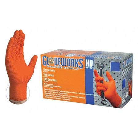 Weeping Willow Oil Co Gloves, Nitrile, Textured, Orange, PK100, Medium