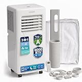 Olsen & Smith 9000 BTU Portable Air Conditioner & Dehumidifier – 3-in-1 Quiet Cooling Fan with 2 Window Kits, 24H Timer & Remote Control – Mobile Aircon for Bedroom, Home & Office, White