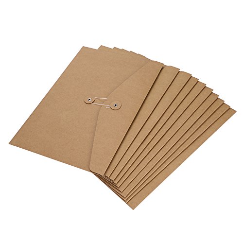 10 Pack Envelope File Folders A4 Letter Size Kraft Paper File Bags Wallets Office Document Organizer File Pockets with String Closure Project Report File Jackets for Filing, Storing or Mailing