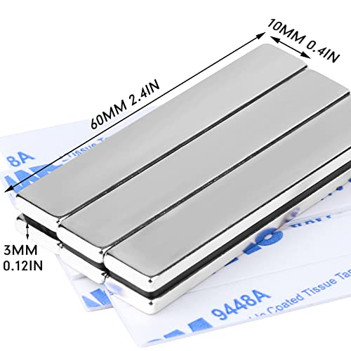 E Bavite Strong Neodymium Bar Magnets，Powerful Rare Earth Neodymium Magnets With Double-Sided Adhesive Perfect For Fridge, Garage, Kitchen, Craft, Office Etc - 60 X 10 X 3 Mm, Pack Of 6 #TOP2