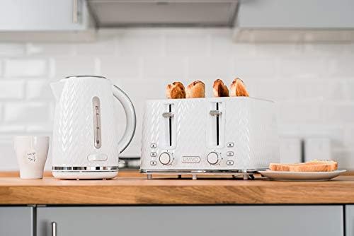 LIVIVO Taurus 4 Slice Toaster Glossy Finish with Extra Wide Slots - 6 Browning Bread Toast Settings - Reheat Defrost & Cancel Functions  High Lift  Removable Slide On Crumb Tray 1750w (White)