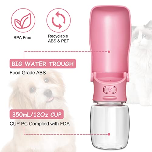 Handzee Foldable Dog Water Bottle - 12Oz Leak Proof Portable Pet Water Bottles | Bpa-Free Dog Travel Water Bottle For Walking Hiking Travel Outdoor Pet Dispenser Bottle | Food Grade Plastic (Pink) #TOP1