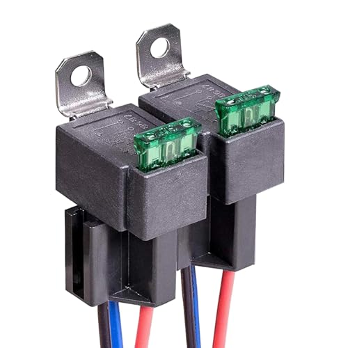 2 Stück 12V Sicherungsrelais 30A ATO/ATC Flachsicherung mit Kabelbaumsatz 4-polige SPST Relais für den Automobilbereich mit 12 AWG Hochleistungskabeln